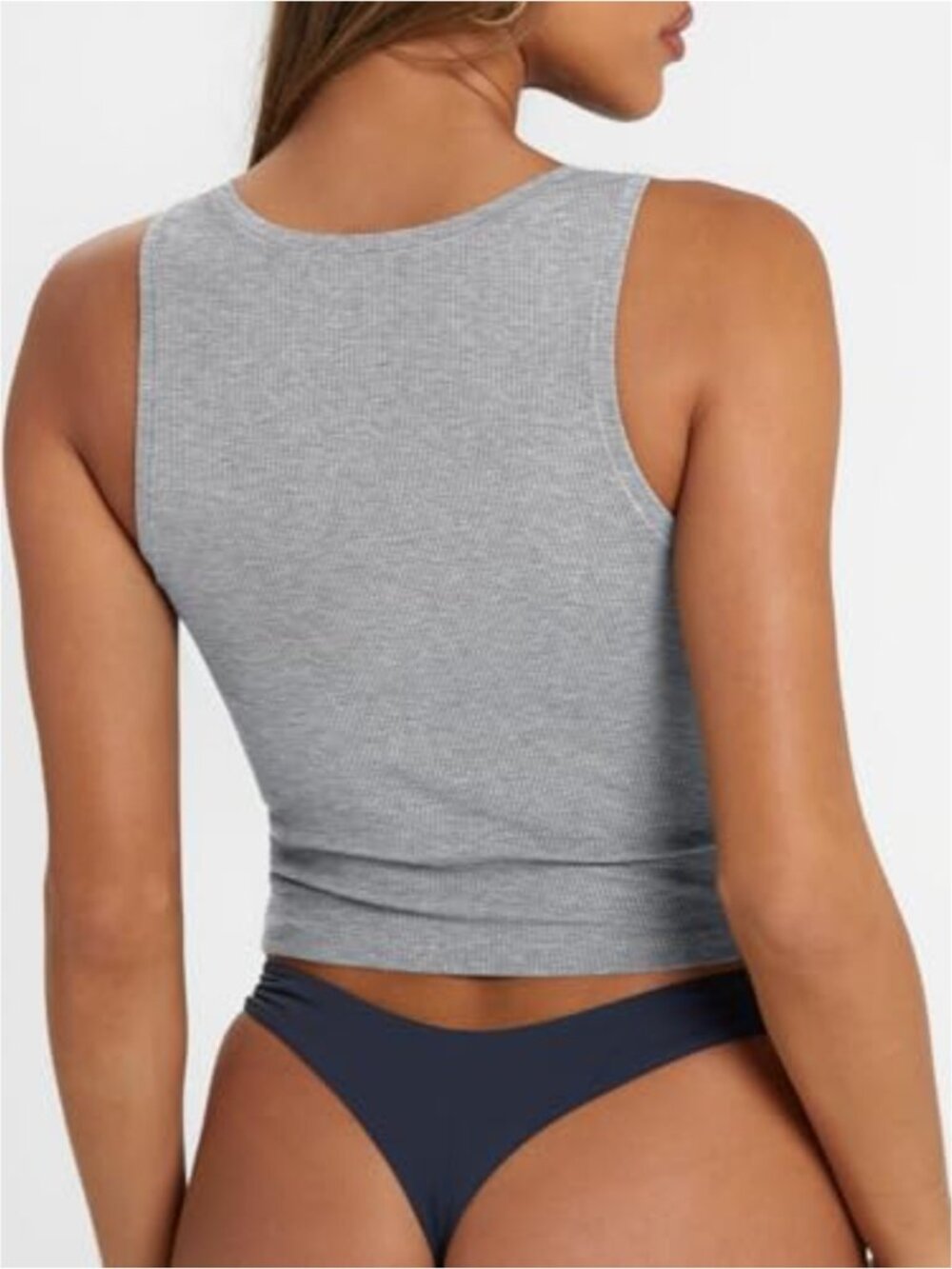 Square Neck Ribbed Knit Crop Tank Top - Picture 3 of 4